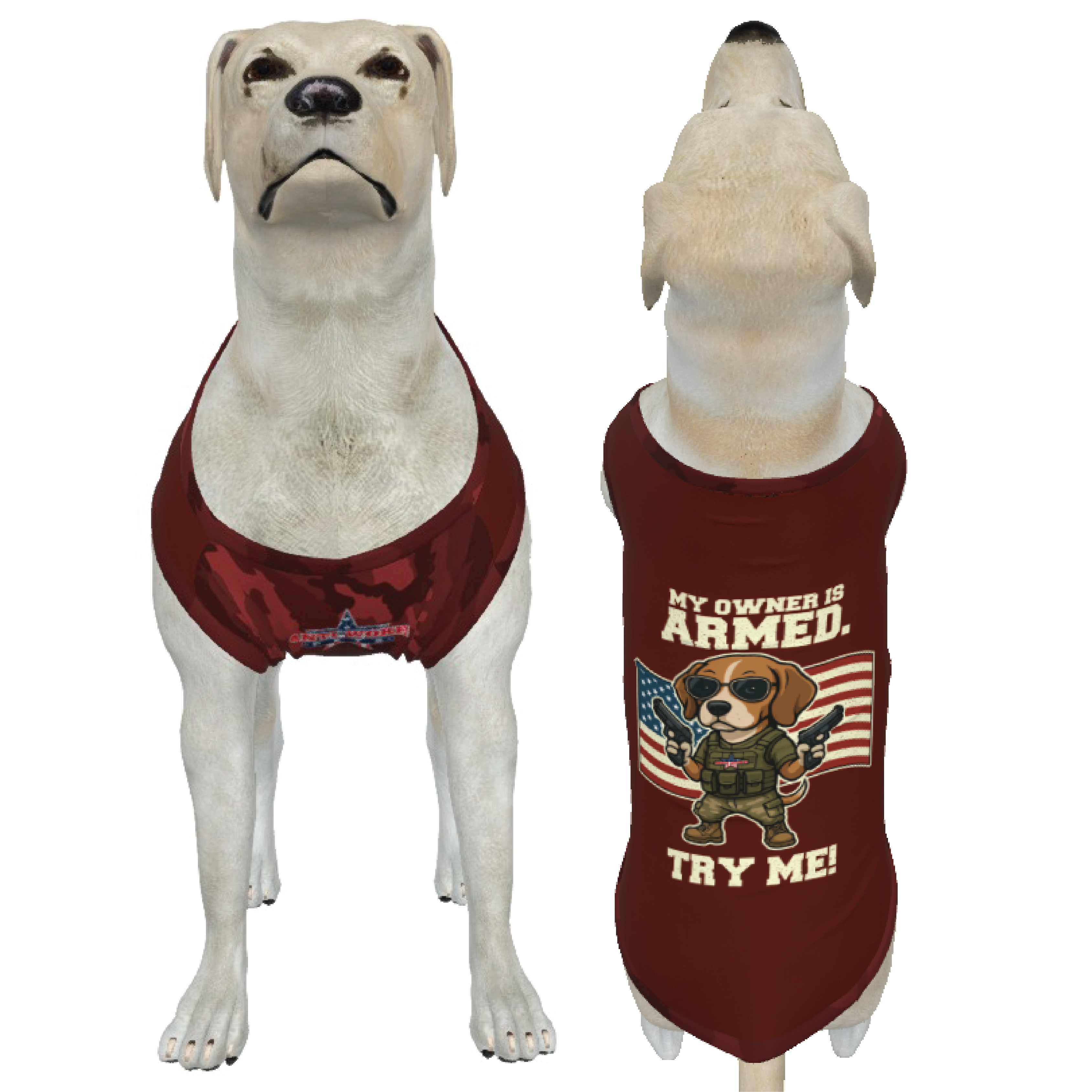 Beagle W 2 Pistols- My Owner Is Armed- Red Camo- Anti Woke Pets Big Tank Top
